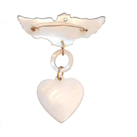 Vintage Mother of Pearl "Mother" Brooch – Dangling Heart Design - Picture 3 of 3